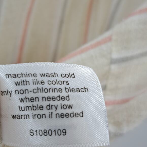 Lane Bryant Blouse Plus 14/16 Linen Blend Striped Button Front Peasant Cream 1X - Picture 5 of 6